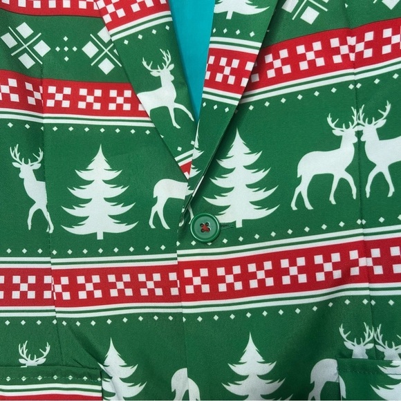 Suitmeister Men Blazer Sportscoat Small Nordic Reindeer Christ Suit Green - Picture 6 of 13
